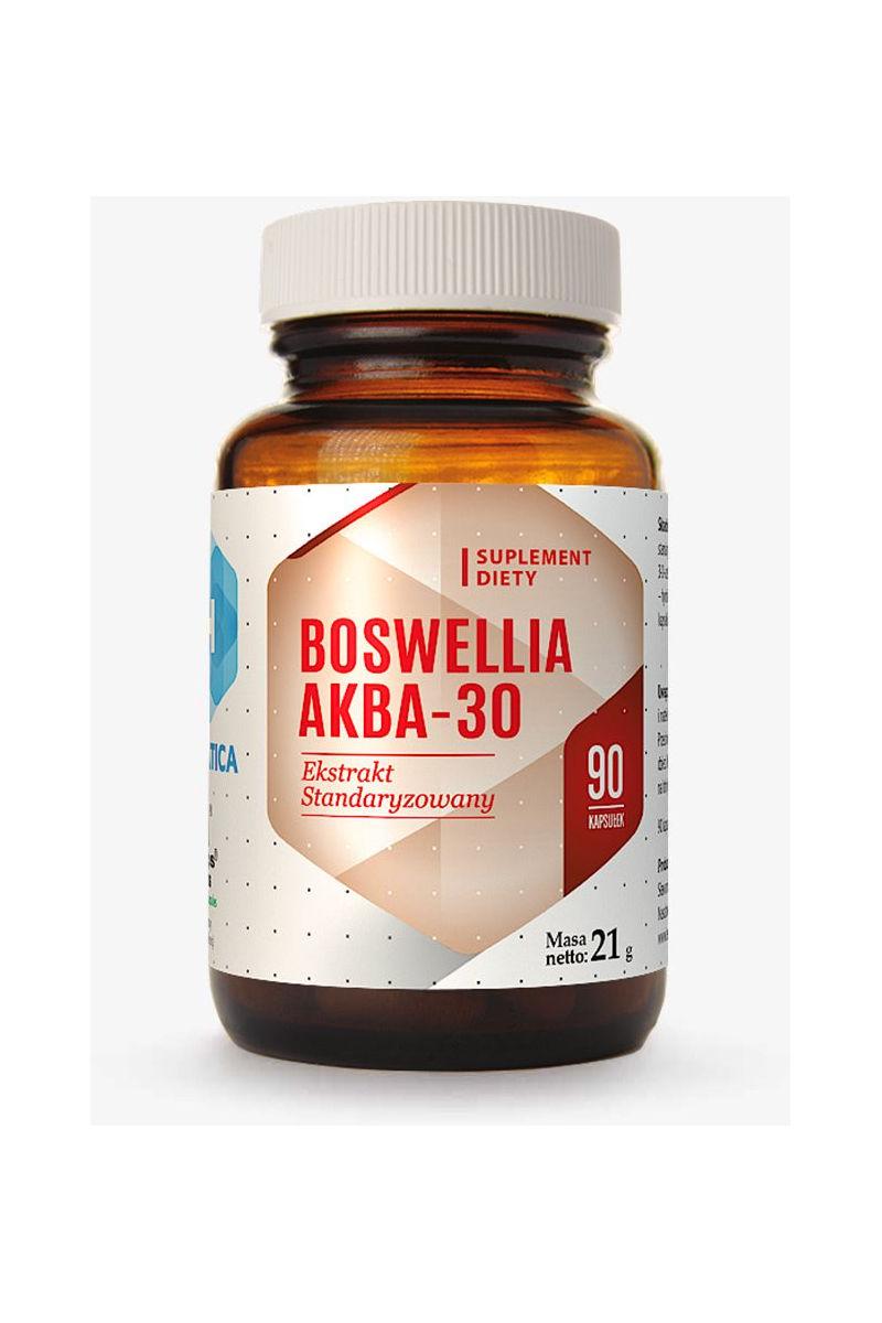 Hepatica Boswellia Akba-30 dietary supplement bottle containing 90 capsules for muscle and joint support.