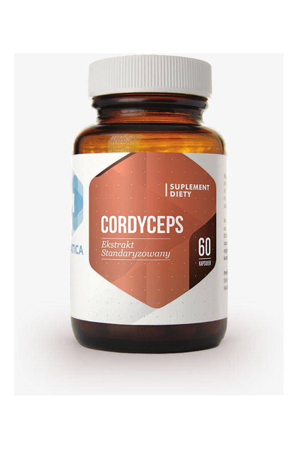 Hepatica Cordyceps extract supplement bottle with 60 capsules, labeled standard quality.