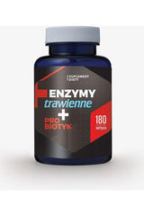 Hepatica Digestive Enzymes + Probiotic supplement bottle with 180 capsules, designed for digestive health.