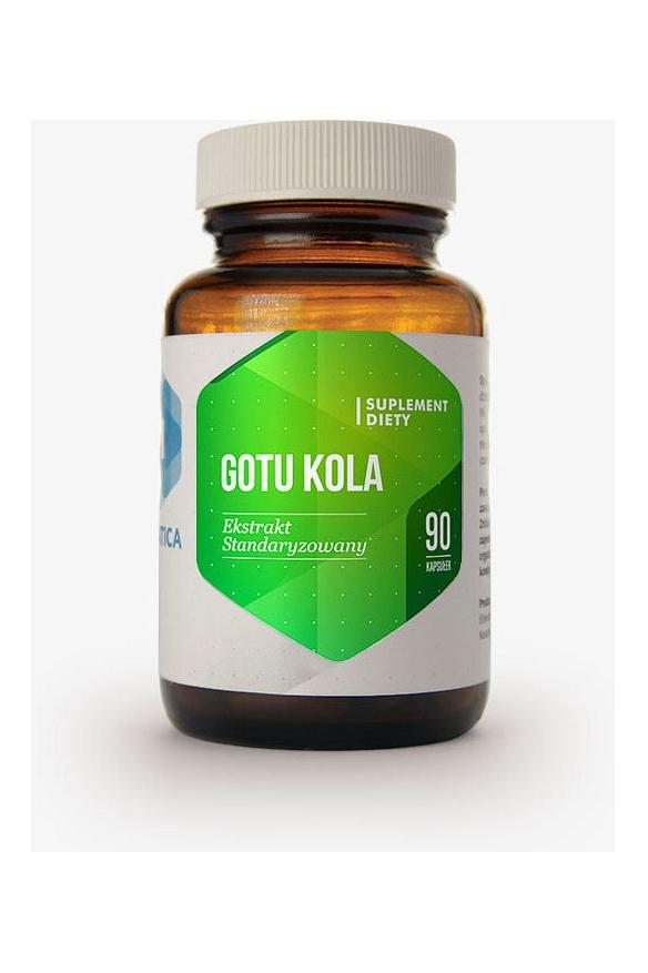Hepatica Gotu Kola supplement bottle with 90 capsules, supports cognitive function, heart health, and collagen production.