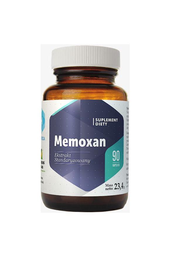 Memoxan supplement bottle with 90 capsules, promoting mental performance and antioxidant benefits.