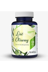 Hepatica Olive Leaf Extract in a blue bottle with green label, contains 120 capsules for immune support and digestion.
