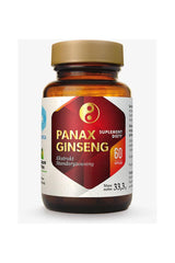 Hepatica Panax Ginseng dietary supplement bottle with 60 capsules for energy and vitality.