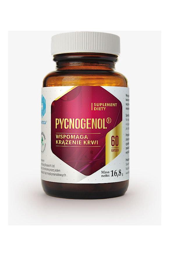Hepatica Pycnogenol dietary supplement bottle containing 60 capsules for blood circulation support.