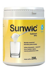 Sunwic dietary supplement in a 200g container, high soluble fiber from guar, supports digestion and gut health.