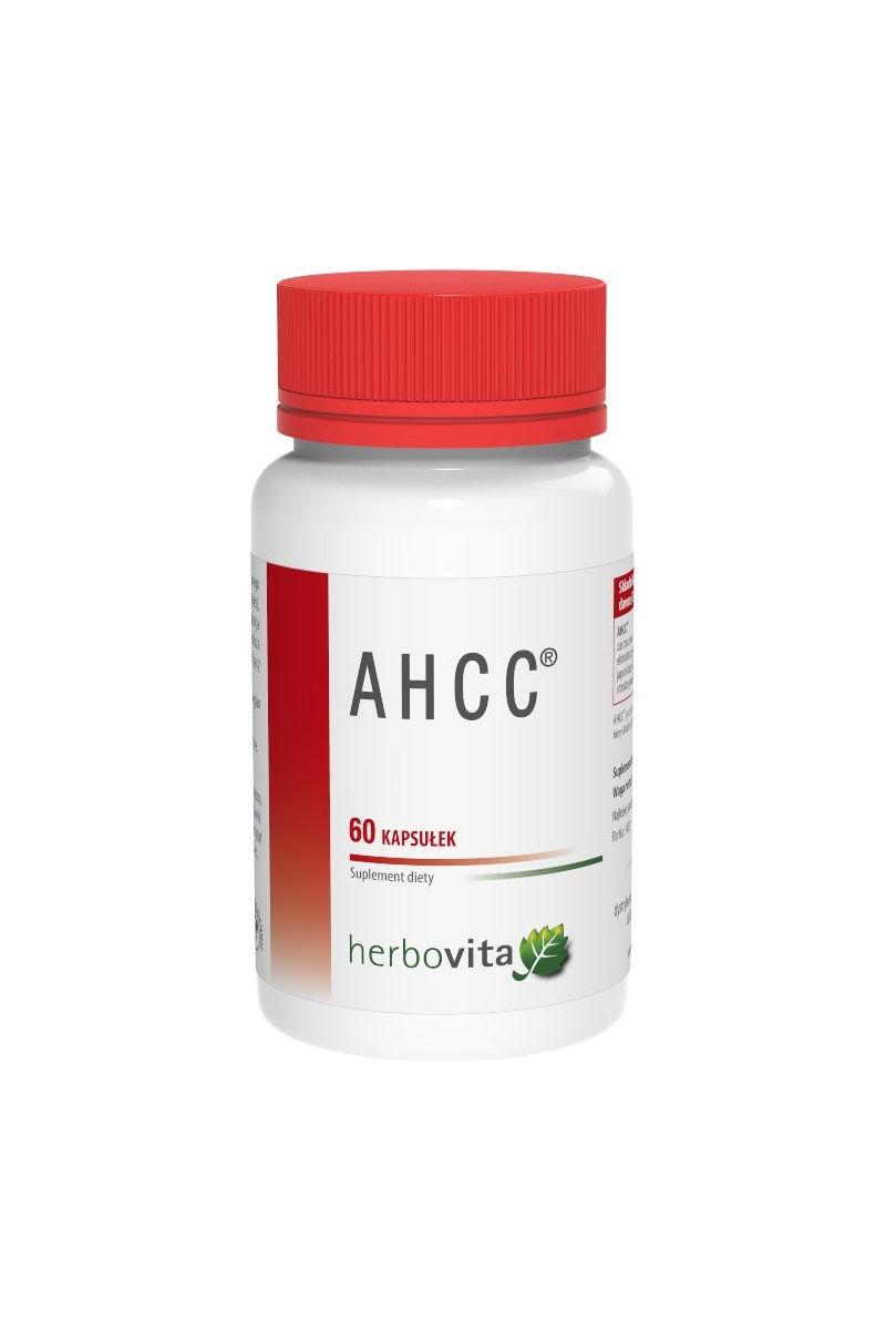 Herbovita AHCC supplement bottle with 60 capsules for immune support and energy boost.