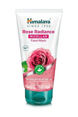 Himalaya Rose Radiance Micellar Face Wash 150 ml, removes makeup, enhances skin radiance with organic rose extract.