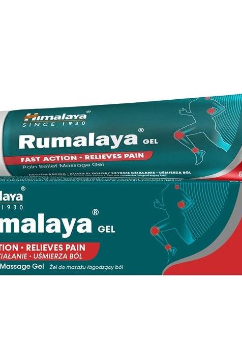 Himalaya Rumalaya Gel packaging for fast action pain relief, effective for aches and muscle discomfort.