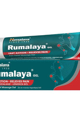 Himalaya Rumalaya Gel packaging, fast action pain relief massage gel for flexibility and relaxation.