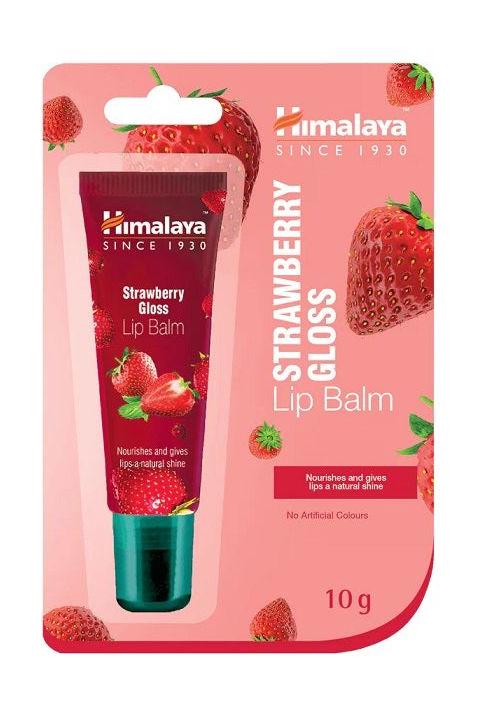 Himalaya Strawberry Gloss Lip Balm 10g tube with strawberry graphics, nourishing and providing a natural shine.