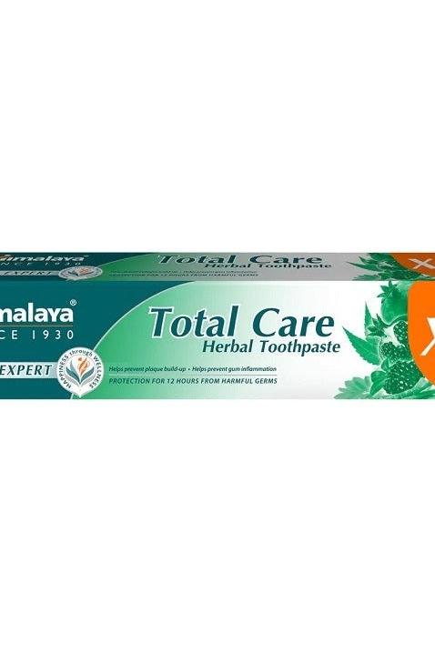 Himalaya Total Care Herbal Toothpaste tube, promoting fresh teeth and gums with 12-hour protection from harmful bacteria.