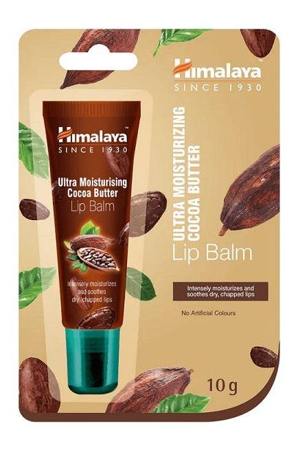 Himalaya Ultra Moisturising Cocoa Butter Lip Balm in 10g packaging, designed to soothe and moisturize dry lips.