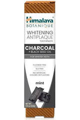 Himalaya Whitening Antiplaque Toothpaste with Charcoal and Black Seed Oil in Mint flavor, 113g packaging.