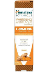 Himalaya Whitening Antiplaque Toothpaste with Turmeric and Coconut Oil in Mint flavor, 113g packaging.