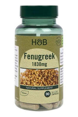 Holland & Barrett Fenugreek 1830mg capsules, 90 count, natural vegan supplement, aromatic herb extract.