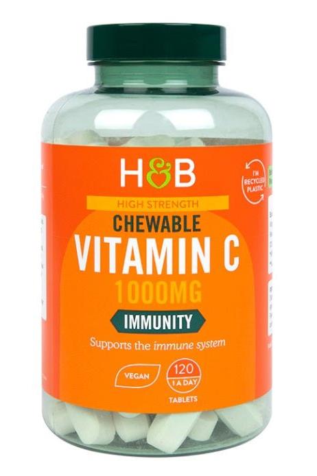 Holland & Barrett High Strength Chewable Vitamin C 1000mg, supports immunity, vegan, 120 tablets.