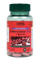 High Strength Cranberry Extract 400mg with Vitamins C and E by Holland & Barrett, 90 tablets in a clear bottle.