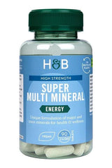 Holland & Barrett High Strength Super Multi Mineral bottle, 90 vegan tablets for energy and wellness.