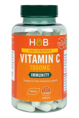 Holland & Barrett High Strength Vitamin C 1000mg, vegan tablet bottle supporting immune health.