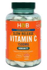 Holland & Barrett Super Strength Slow Release Vitamin C 1500mg tablets, supports immune system, vegan, 120 count.