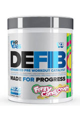 HR Labs Defib V3 Advanced Pre Workout Catalyst in Fizzy Candy Crush flavor, high energy boost, and focus for workouts.