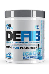HR Labs Defib V3 Advanced Pre Workout Catalyst packaging, Iced Blue Slush flavor, 40 servings.