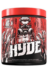 Pro Supps HYDE pre workout container with intense energy graphics and nutrition info, perfect for intense training.
