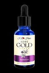 I Love Herbs ADRE Gold Drops 50 ml for adrenal support, featuring a blue glass dropper bottle.