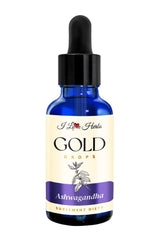 I Love Herbs Ashwagandha Herbal Drops 1:1 50ml in blue glass bottle, promotes stress resistance and mental balance.