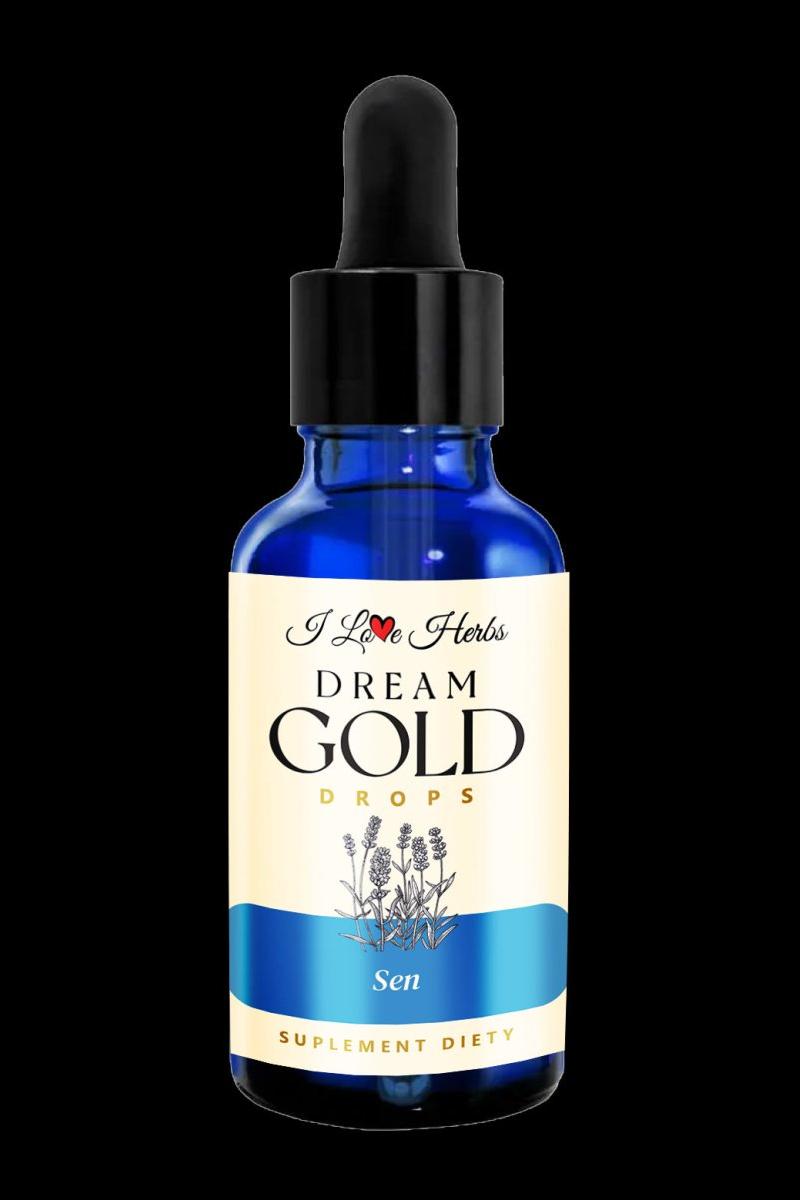 I Love Herbs Dream Gold Drops 50ml bottle for promoting relaxation and restful sleep.