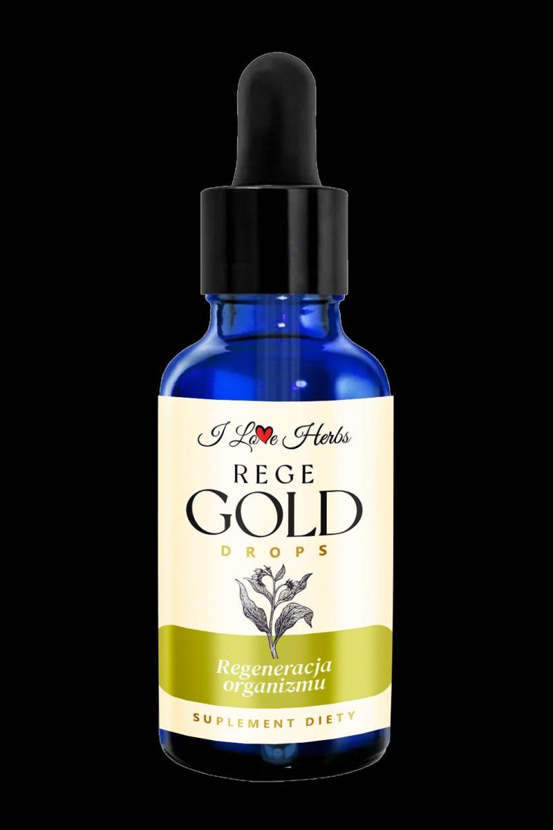 I Love Herbs Rege Gold Drops 50ml, herbal supplement for body regeneration and recovery.