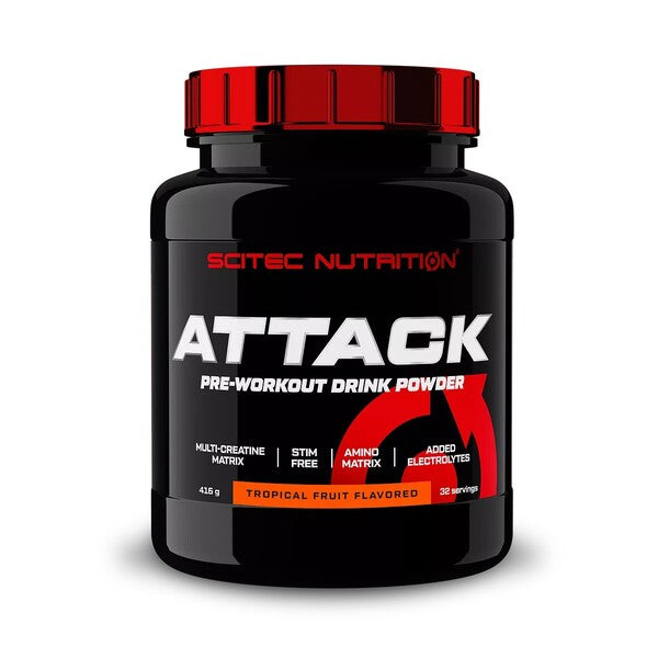 Scitec Nutrition Attack Tropical Fruit baksida näringsfakta