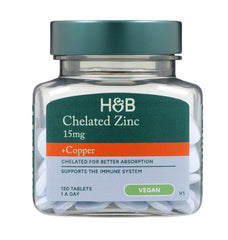 Holland & Barrett - Chelated Zinc + Copper, 15mg - 120 Tabs