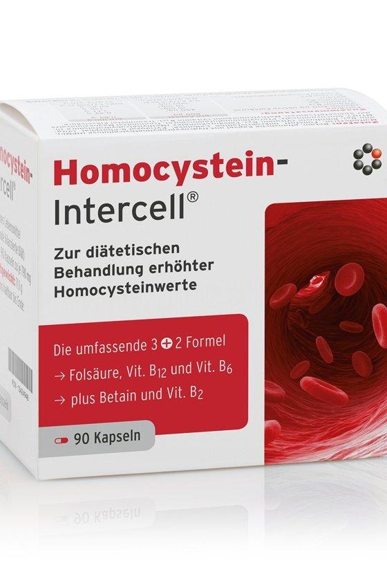 Intercell Pharma Homocysteine-Intercell 90 caps, dietary support for healthy homocysteine levels with vitamins and nutrients.