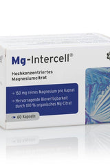 Intercell Pharma Mg-Intercell Magnesium Citrate box, 60 capsules, high bioavailability, 150 mg pure magnesium per capsule.