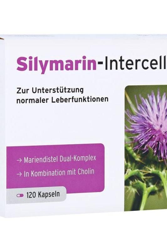 Silymarin-Intercell 120 capsules pack for liver health support and natural function enhancement.