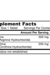 Supplement Facts for Jarrow Formulas Arginine + Ornithine showing ingredients and serving amounts.