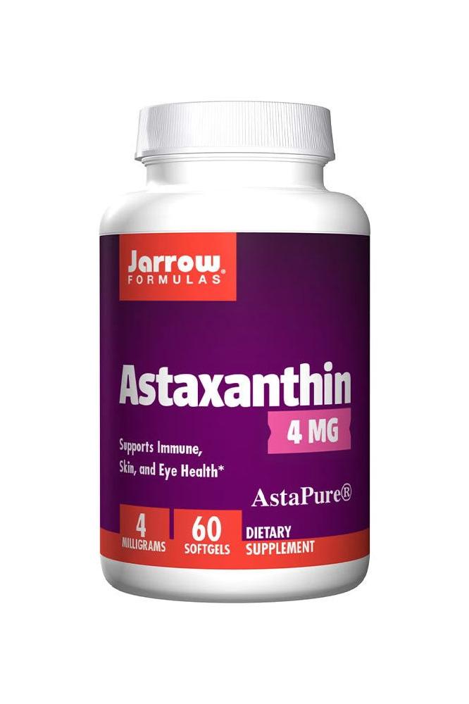 Jarrow Formulas Astaxanthin 4 mg softgels for immune, skin, and eye health support, 60 count dietary supplement.
