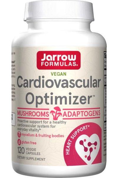 Jarrow Formulas Cardiovascular Optimizer supplement bottle with 120 vegan capsules for heart support and vitality.