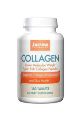 Jarrow Formulas Collagen supplement in a bottle, 180 tablets, supports collagen production and skin health.