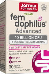 Jarrow Formulas Fem-Dophilus Advanced probiotics, 10 billion CFU, supports vaginal and urinary health, 30 vegan capsules.
