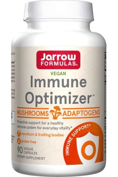 Jarrow Formulas Immune Optimizer bottle featuring vegan capsules for immune system support and vitality.