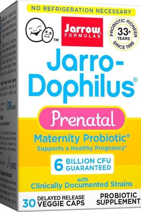 Jarrow Formulas Jarro-Dophilus Prenatal packaging featuring maternity probiotic for healthy pregnancy support.