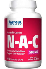 Jarrow Formulas N-A-C supplement bottle with 500mg N-Acetyl-L-Cysteine for immune support and liver health.