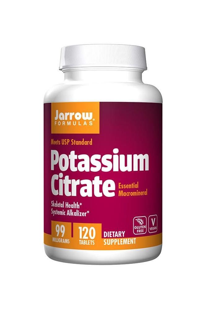 Jarrow Formulas Potassium Citrate 99 mg bottle with 120 tablets for skeletal health and muscle function.