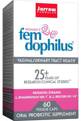 Jarrow Formulas Women's Fem Dophilus probiotic supplement for vaginal and urinary tract health, featuring 60 veggie capsules.