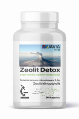 Javia Zeolit Detox supplement bottle, designed for detoxification and mineral absorption, 240 capsules.