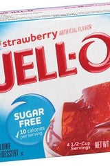 Jell-O Sugar Free Strawberry Gelatin Dessert Mix, low-calorie and easy to prepare, perfect for dessert lovers.