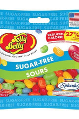 Jelly Belly Sugar-Free Sours jelly beans package, 79g, featuring colorful beans and labeled as gluten-free.