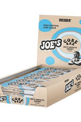 Weider Joe's Core Bars box featuring high protein, low sugar, white chocolate coconut flavor for muscle support.